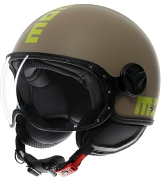 MOMO Design - FGTR CLASSIC E2206, Jet-Helm, offener Helm für Motorräder und Motorroller, für Männer und Frauen, Matt Sand/Lime, M