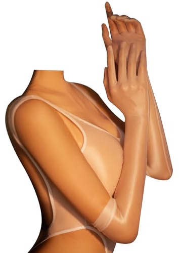 Fldy Damen Lang Handschuhe Glänzende Nylon Handschuhe Transparent Glatte Seidig-Glanz Armelstulpen Für Oper Hochzeit Brautparty Abschlussball Weiß_A L