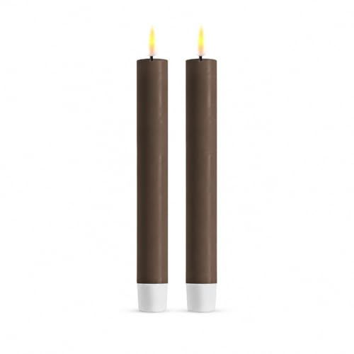 ReWu LED Kerze Deluxe Homeart, Indoor LED-Kerze mit Realistischer Flamme, Warmweißes Licht, Echtwachs, Mokka Stabkerze 15 cm