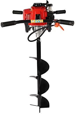 63cc Petrol Earth Auger, 2 Stroke 2200W/7500rpm Fence Post Hole Borer, Auger Drill Bit 200mm, 3hp Garden Digger Equipped with Goggles