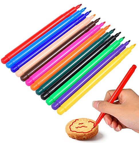 Marqueurs comestibles pour biscuits – Stylos de coloration alimentaire – Lot de 12 stylos de décoration alimentaire Gourmet Writer pour gâteaux, biscuits, décoration de fondants, peintre
