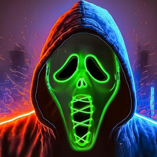 Masque Halloween LED Effrayant - Néon, Lumineux, Skull - 3 Modes de Clignotements - Pour Adulte