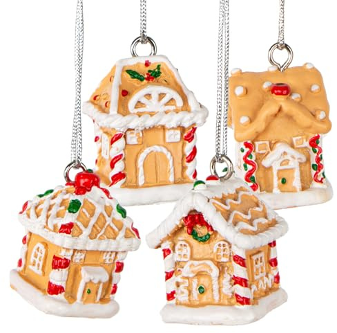 Logbuch-Verlag 4 Mini Lebkuchenhaus Anhänger 3 cm – Baumschmuck zum Aufhängen – Weihnachtsdeko für den Tannenbaum