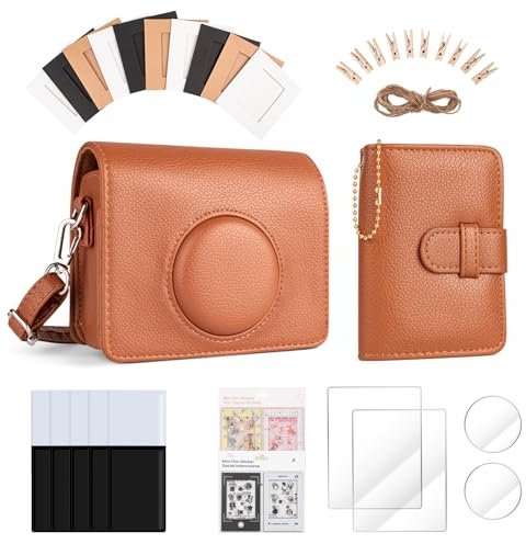 HIYQIN Housse et Accessoires pour Fuji Mini Evo, pour Appareil Photo Fujifilm Instax Mini Evo Étui/Protecteurs d'écran/Album/Cadres Magnétiques/Autocollants - Marron