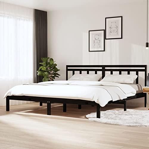 Iiaky Massivholzbett Bettgestell Bed Frame Bett Mit Bettkasten Hausbett Bett Massivholz Schwarz Kiefer 200x200 cm - 3100613