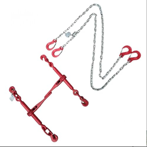 2X Zurrkette 2-teilig verzinkt GK8 + Ratschenlastspanner | 8mm/10mm | EN 12195-3 | Ladungssicherung LKW Set (2m - 8mm)