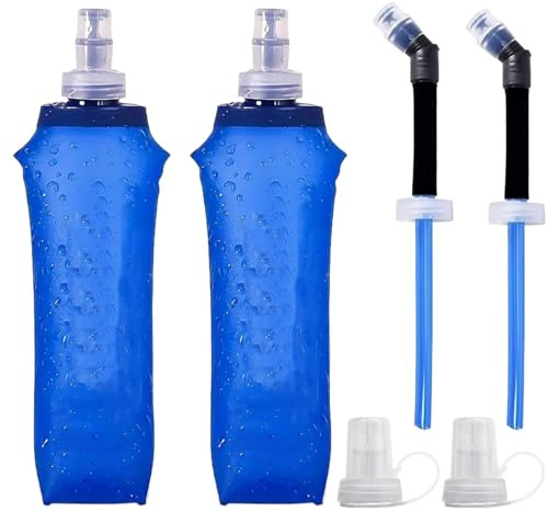 Mjuk flaska 500 ml med sugrör och lock, 2 st sportvattenflaska 500 ml, BPA-fri löparvattenflaska med sugrör, hopfällbar vattenflaska med sugrör – för löpning, vandring, sport och utomhusaktiviteter
