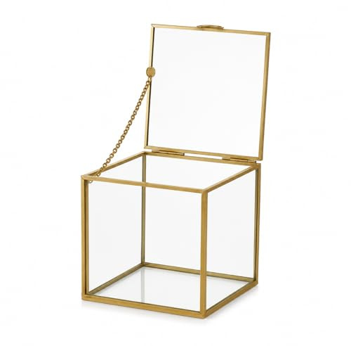 Chianese | Cubo Box Oro in Metallo 10,5x10,5x10,5 cm Contenitore Decorativo Geometrico con Vetro, Terrarium, Portacandele, Centro Tavola per Matrimoni, Bomboniere e Allestimenti