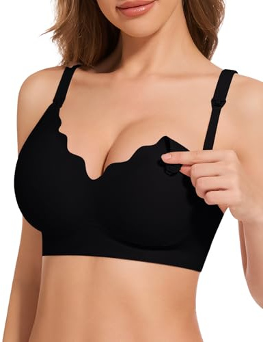 HBselect Nursing Bras for Breastfeeding Comfort Jelly Seamless Nursing Bra | Women Maternity Bras, Wireless Nursing Bras, Seamless Soft Gel, Full Coverage, Scalloped Lift, Push Up, Pregnancy Bralettes