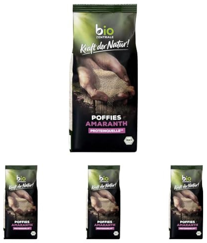 biozentrale Amaranth Poffies | 125 g | vegan | gepuffte, kleine Amaranth-Körner | Proteinquelle | für Müsli, Joghurt & bunte Frühstücks-Bowls (Packung mit 4)