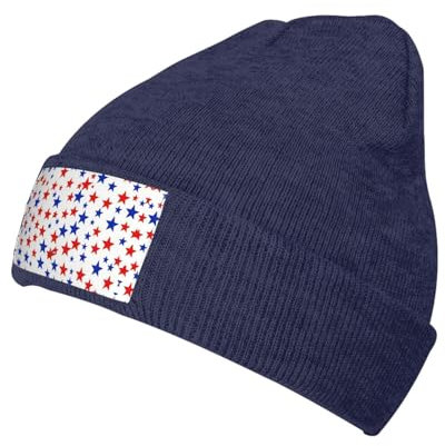 Unisex Strickmütze mit Sternen-Aufdruck, für Herren und Damen, warm, kuschelig, für den täglichen Gebrauch, Marineblau, Einheitsgröße