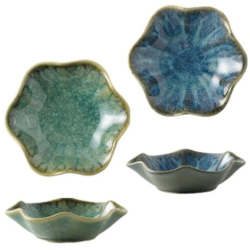 2Pcs Ceramic Jewelry Dishes, Decorative Trinket Trays, Small Ring Dishes, Trinket Key Trays, Jewelry Trays, Jewelry Plates, Key Bowl, Ceramic Trinket Dish Gift for Women and Girls (Green+Vintage blue)