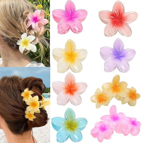 Feegela Blumen Haarklammer,8 Stück,Bunt, Rutschfest,Hawaii-Stil Haarkralle | für Damen, Haarspangen Rutschfest Haarkralle