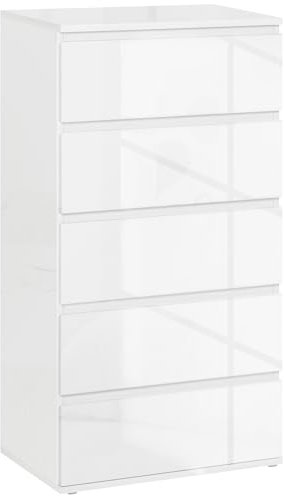 HOMCOM Kommode Sideboard mit 5 Schubladen Schrank aus Stoff modern Schubladenschrank Kommodenschrank für Wohnzimmer Schlafzimmer Flur Weiß, 55 x 34 x 100 cm