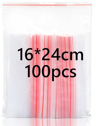 Bolsas de plástico transparente resellables de 16 x 24 cm, 100 bolsas de sellado de agarre pequeñas, gruesas y duraderas, sellables para almacenamiento de cocina, suministros de oficina