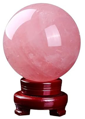 JYARZ Bola De Cristal Adivinacion Bola De Piedra De Esfera De Cristal Natural con Base De Madera Bola De Cristal Rosa Decoración De Estudio del Hogar Bola Fotografía(8cm)