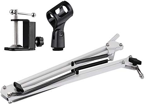 Support de Micro, Support de Microphone Boom Stand Microphone du de de Extensible avec une Conception de Serrage Qui Se Fixe aux Tables pour l'enregistrement, le Streaming ou le Live