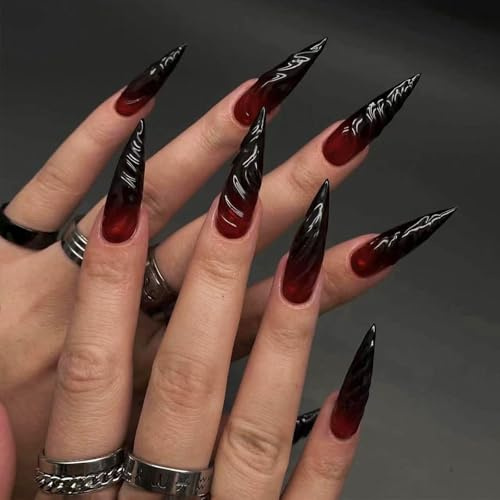 Halloween Press on Nails,24 Stück Press on Nails Lang,Acryl Full Cover Kunstnägel,Halloween zum Aufdrücke with Nagelkleber, Halloween Künstliche Fingernails für Frauen und Mädchen (C)