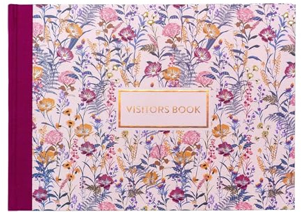 Pukka Pad Visitor Book A4 Bloom Design Cream Floral Hardcover Signing in Book 96 Pages with 768 Entry Spaces & 120GSM Paper Visitor Log Book Sign in & Out Book for Workplace Holiday Home Schools