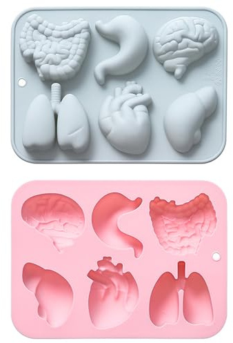 Honicemar Molde de Silicona de 6 Cavidades con Forma de Órgano Humano, Juego de 2 Moldes Antiadherentes 3D para Pastel Chocolate Gelatina Dulces Galleta