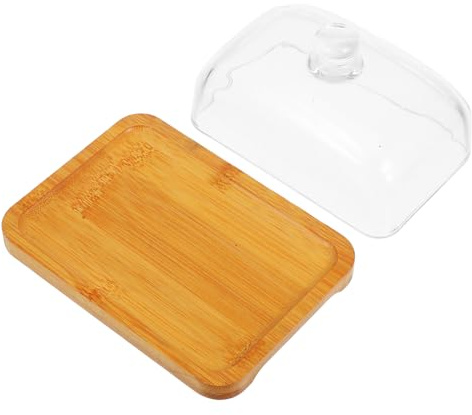 Mikinona Soporte Rectangular Para Mantequilla Madera De Acacia Con Tapa De Cristal, Mantequillera Hermética, Adecuado Para Refrigerador y Servir Aperitivos En Encimera