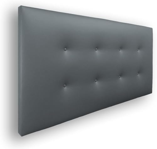 Silcar Home - Cabecero de Cama Carlo 135 Gris Oscuro - Estructura de Madera, Tapizado en Polipiel, Diseño Moderno con Dos hileras Botones, Fácil Instalación - Polipiel Gris Oscuro, 135 cm