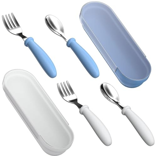 Posate da Viaggio con Custodia, 4 Pezzi Bambini Portapranzo Portatile, Porta Posate in Inox per Pranzo, Ufficio, Campeggio, Scuola