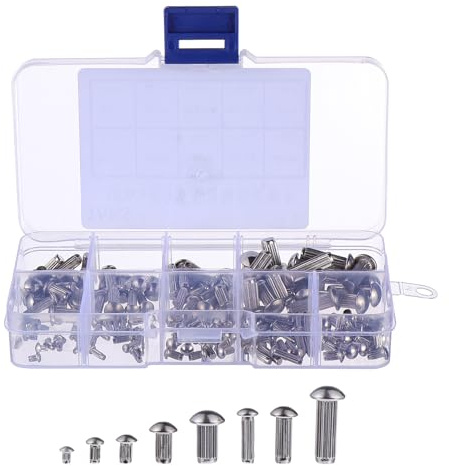 JUMPLAWN Kit Surtido de 160 Remaches Sólidos de Acero Inoxidable 304 Cabeza Semicircular y Vástago Moleteado Resistentes Corrosión para Uniones Duraderas en Ambientes Marinos y Uso