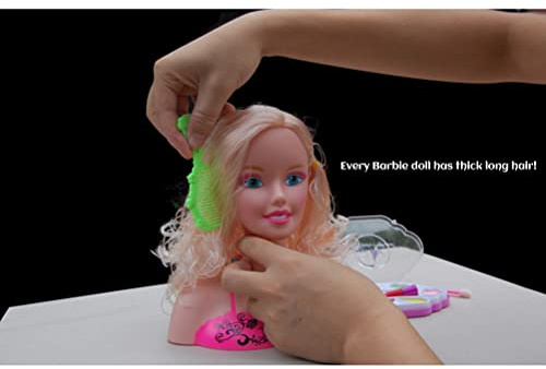 Naroote Maquillage Semblant Playset Coiffure Durable Coiffure Tête Poupée Jouet éducatif Cadeau pour Enfants Filles, 17 Pièces Jouet de Maquillage pour Maison de Jeu, matériau: Plastique, Taille: 21