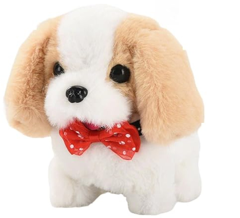 Walking Dog Toys for Kids with Random Tie Realistic Robot Puppy Walking Barking Wagging Tail Stuffed Interactive Dog Plush Toys Gifts for Boys Girls Pet Lovers Educational Toys for Birthdays (DogH)