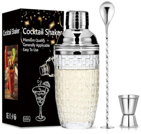 400 ml Glas-Cocktailshaker 3 Stück, Auslaufsicherer Mixer mit Edelstahldeckel für Hausbar, Cocktail-Liebhaber, Haus, Bar, Gemischte Früchte (Silber)