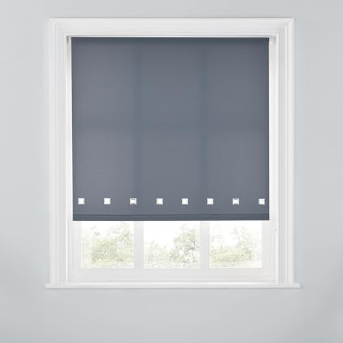 Trimmable Square Eyelet Roller Blind - 3FT - CHARCOAL - 90cm(W) x170cm(L) | Polyester Light-Filtering Roller Blind, Trim-To-Size for a Custom Fit, Brackets Inc, Ideal for Bedrooms, Kitchens & Lounges