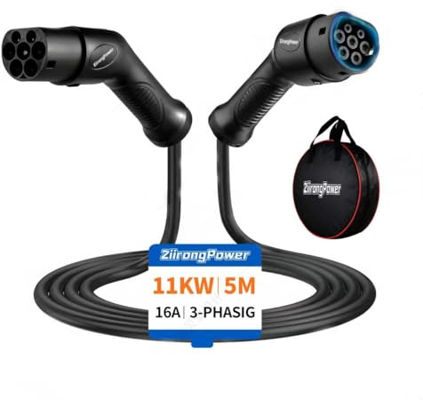 Typ 2 Ladekabel 11kW 5M 16A Elektroauto 3 Phasig | für E-Auto EV/PHEV,IP66,mit Tragetasche,Geeignet für Model S/3/X/Y,e-Golf,VW ID.3/4,E-Tron