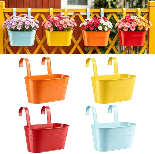 YiliYa 4er Set Hängende Blumentöpfe mit abnehmbaren Metallhaken, 28cm