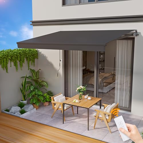 HOMEDEMO Markise Elektrisch mit Fernbedienung Gelenkarmmarkise (250 x 200cm) Anthrazit mit Handkurbel, Balkonmarkise Terrassenmarkise Sonnenschutz und wasserdicht, inkl. Wandhalterung
