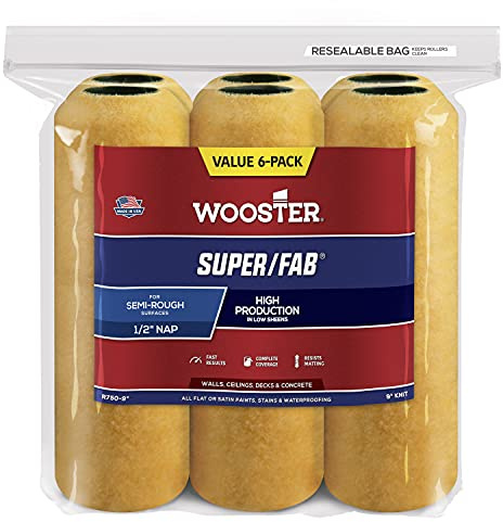 Wooster Brush R750-9 Super/Fab Roller Cover, 1/2-Inch Nap, 6-Pack , 9-Inch