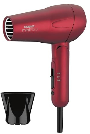 Conair Mini Pro Hair Dryer, Travel Hair Dryer with Folding Handle, Red
