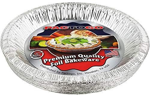 PACTOGO Aluminum Foil Pie Pan (Actual Top-Out 9-5/8 Inches - Top-In 8-3/4 Inches - Vertical Depth 1-3/16 Inches) - Disposable Baking Tin Plates (Pack of 12)