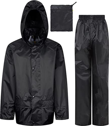 Wetplay Kids Waterproof Jacket & Trousers Suit Set in Black, Navy Blue or Royal Blue Childs Childrens Boys Girls (13 Years, Black)