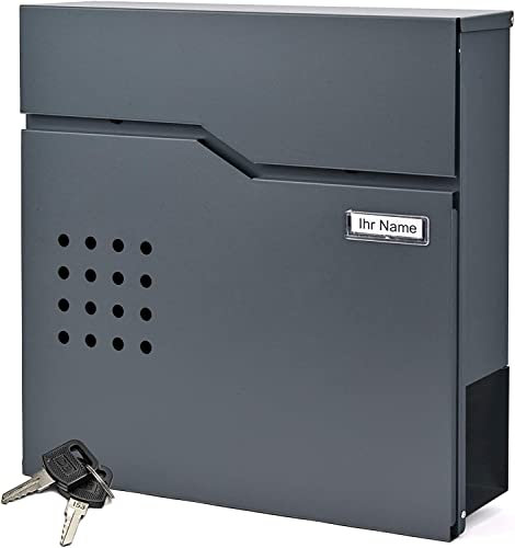 Verda Designer Personalisierter Briefkasten mit Zeitungsfach, aus Edehlstahl, 2X Schlüssel, Namensschildhalter, Postkasten Designer Wandbriefkasten Zeitungsrolle Modern (SN3680-1)