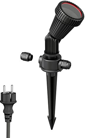 ledscom.de Gartenstrahler mit Erdspieß PIRK mit Schuko Stecker für außen, IP44, schwarz, GU10 je max. 15W