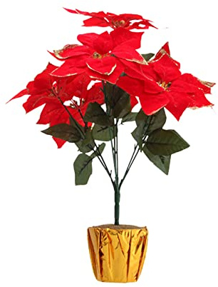 HGUIM Plantas artificiales de Pascua en maceta, flor de Pascua roja en maceta dorada, planta de Pascua de Navidad, bonsái para el hogar, jardín, fiesta, decoración de vacaciones
