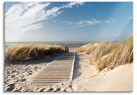 Pixxprint Glasbild, Wandbild aus Echtglas, Weg zum Strand durch die Dünen, 100x70 cm, inkl. Aufhängung und Abstandshalter