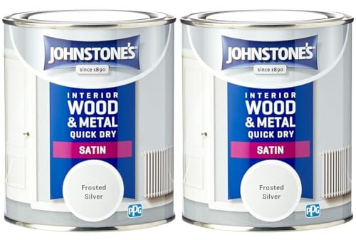 Johnstone's - Quick Dry Satin - Frosted Silver - Mid Sheen - Water Based - Interior Wood & Metal - Radiator Paint - Low Odour - Dry in 1-2 Hours - 12m2 Coverage per Litre - 0.75 L (Pack of 2)