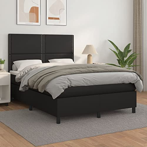 CKioict Palettenbett Modernes Bettgestell Jugendbett Boxspringbett mit Matratze Schwarz 140x190 cm KunstlederGeeignet für Arbeitszimmer, Wohnzimmer, Hotel