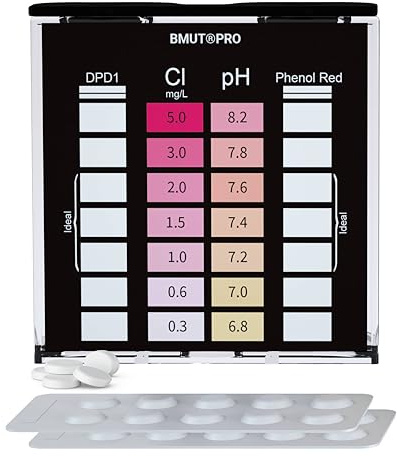 Pooltestare pH och klor 2-i-1 | vattentestare skakningstest | DPD1 och fenol röd | provtestabletter (2 x 10 stycken)