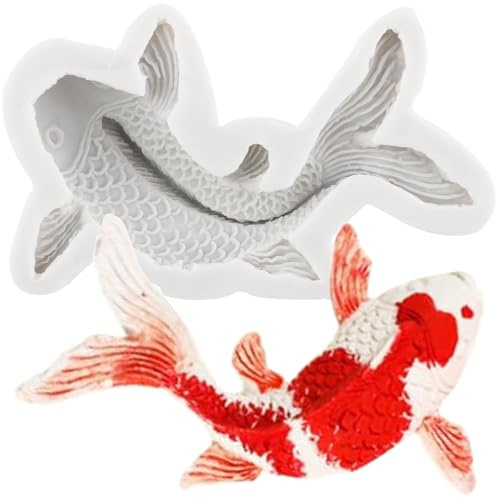 MINFEIDMS Koi Fisch Silikonformen Goldfisch Fondantform Fisch Bonbon Schokoladenformen für Kuchendekoration Cupcake Topper Desserts Gum Paste Polymer Clay