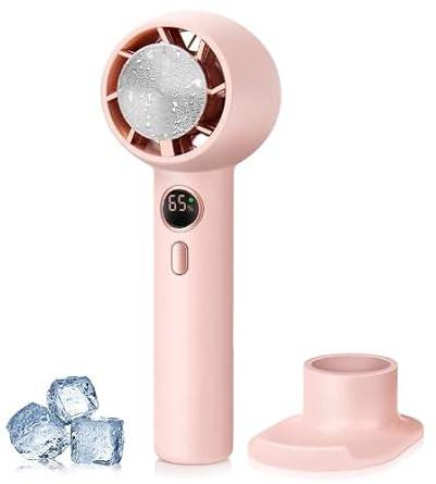 ELZO Mini-Ventilator, Tragbar, Akku 5000 mAh, Wiederaufladbar, USB-Lüfter (Max. 23 Stunden), Tischventilator Mit Basis für Reisen (Rosa)