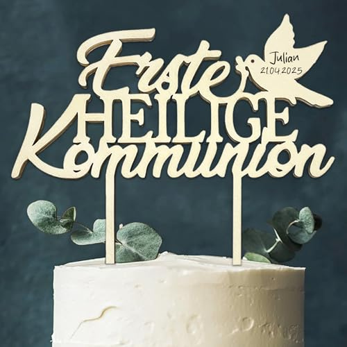 Erstkommunion Tortendeko, Erste Heilige Kommunion Cake Topper Holz, Kommunion Deko Junge Mädchen Gastgeschenke，Erstkommunion Geschenke Junge Mädchen, Kommunionsgeschenke
