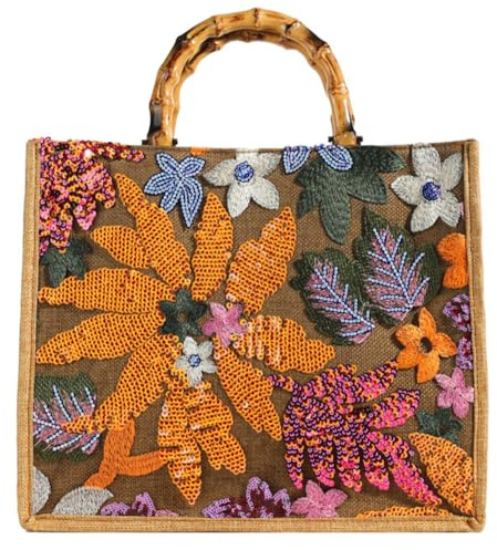 Sister Amy® Elegant Sequin-Embroidered Woven Tote Bag - Stylish Summer Beach Shoulder Handbag for Women's Vacation Essentials